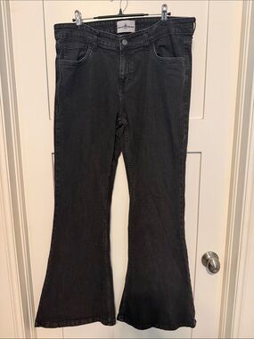 Madcap England Washed Black Ultra Wide 1970s Style Flare Bell Bottom Jeans